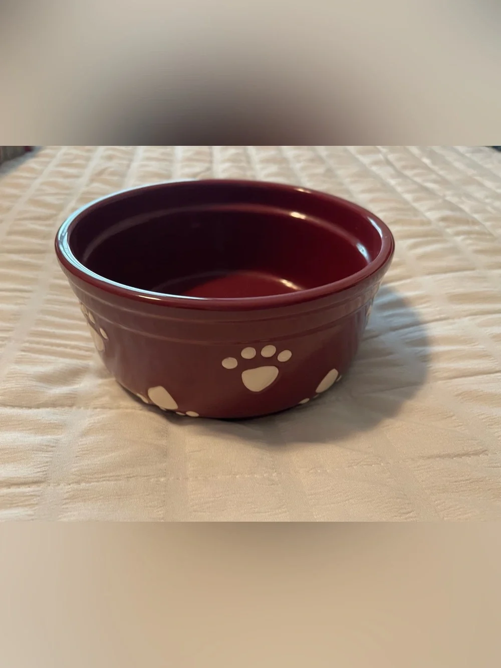 Maroon Ceramic Dog Bowl with Paw Print Design